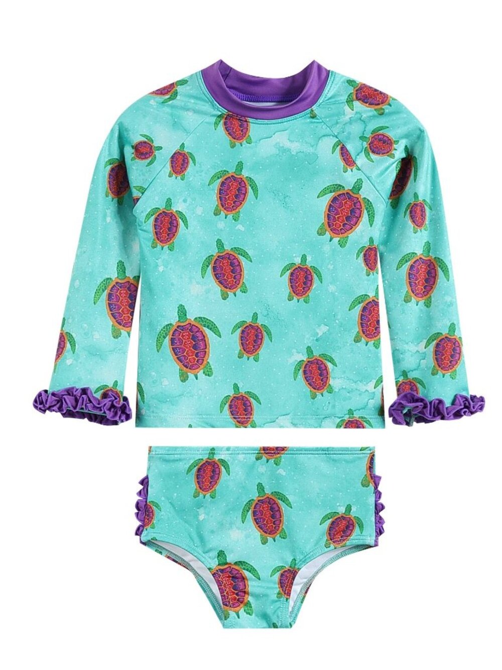 Turquoise Turtle Ruffle Rashguard 2 pc Set - Lil Cactus